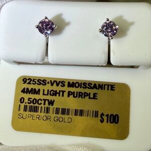 Superior Gold Light Purple Moissanite Earrings